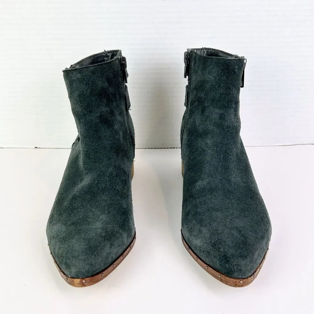 Bleecker & Bond Georgia Suede Ankle Bootie Grey Boots Studded Buckles Pointed 8